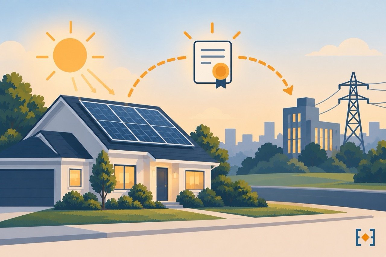 Illustration of a home solar system generating renewable energy credits within the Illinois Shines program